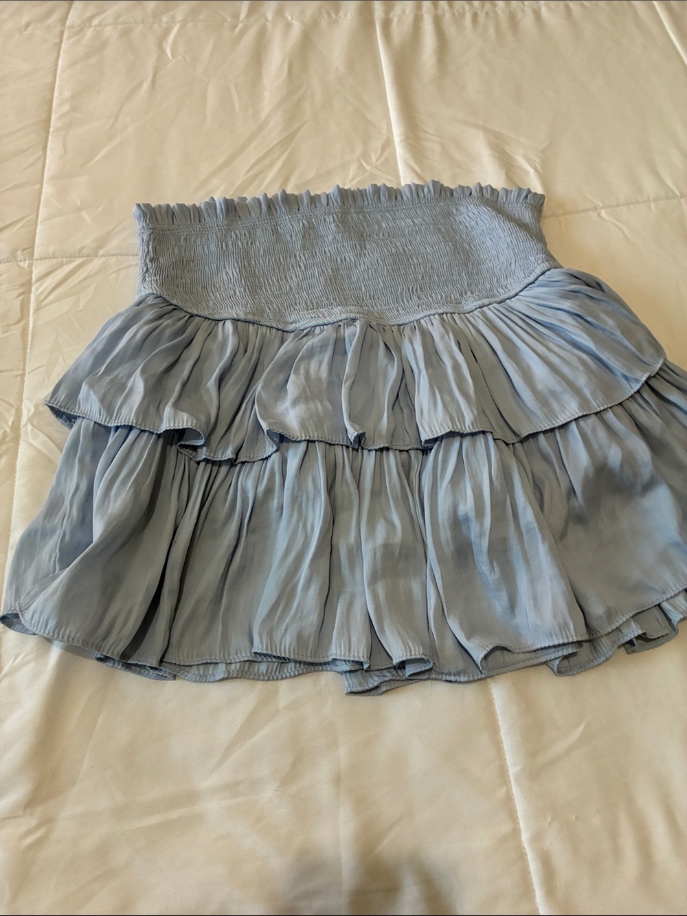Light Blue Smocked Tiered Ruffle Mini Skirt